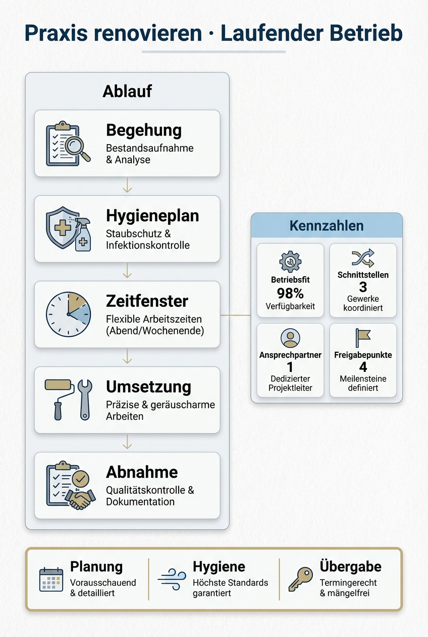 Infografik Praxis renovieren im laufenden Betrieb